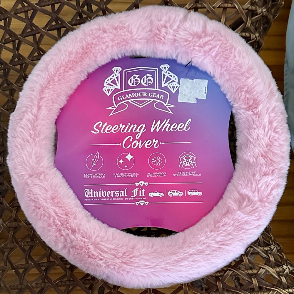 Glamour Gear PINK FAUX FUR FUZZY STEERING WHEEL COVER STANDARD Valentine’s Day